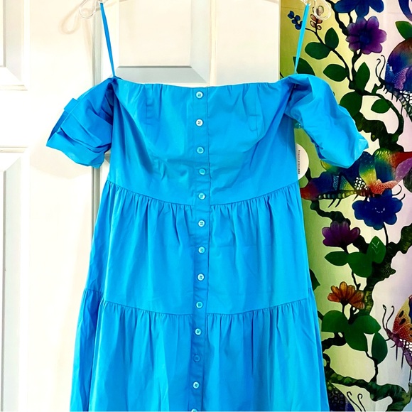 🌺🎉HP🎉🌺 NWT Staud Elio Off-The-Shoulder Midi Dress Bright Blue - Picture 9 of 16